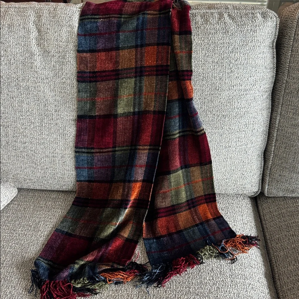 Searle Vibrant Plaid scarf - Gently Used - 6’ long - 10” wide
